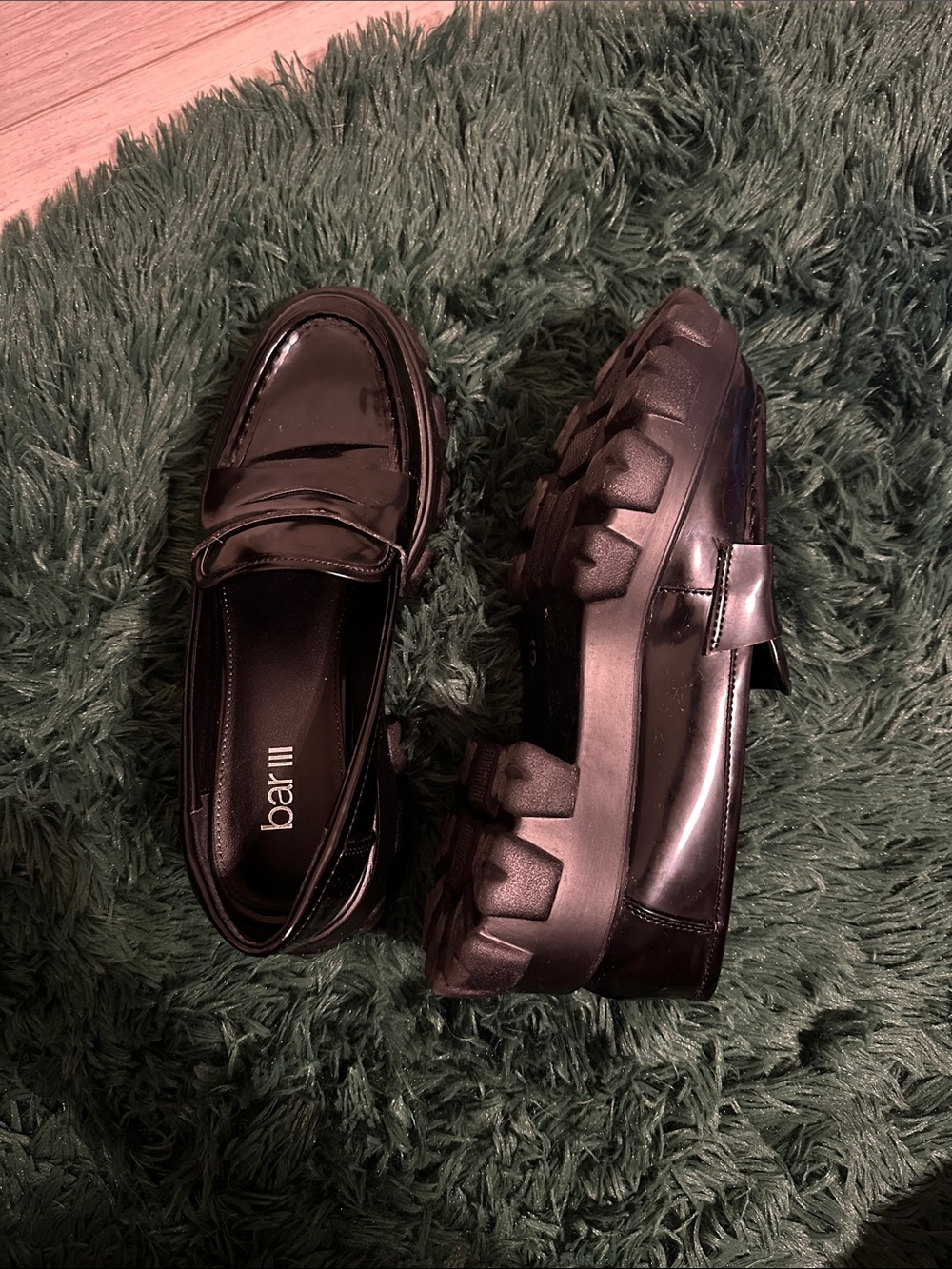 Bar III Women's Black Patent Chunky Lug Loafers Platform Goth Grunge Size 7.5